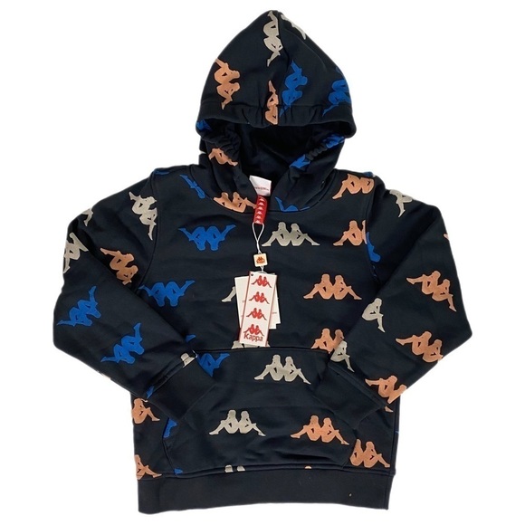 NWT | Kappa Kids' Authentic Sneek Print Hoodie Size 8Y in Black-Orange-Blue - Picture 1 of 11
